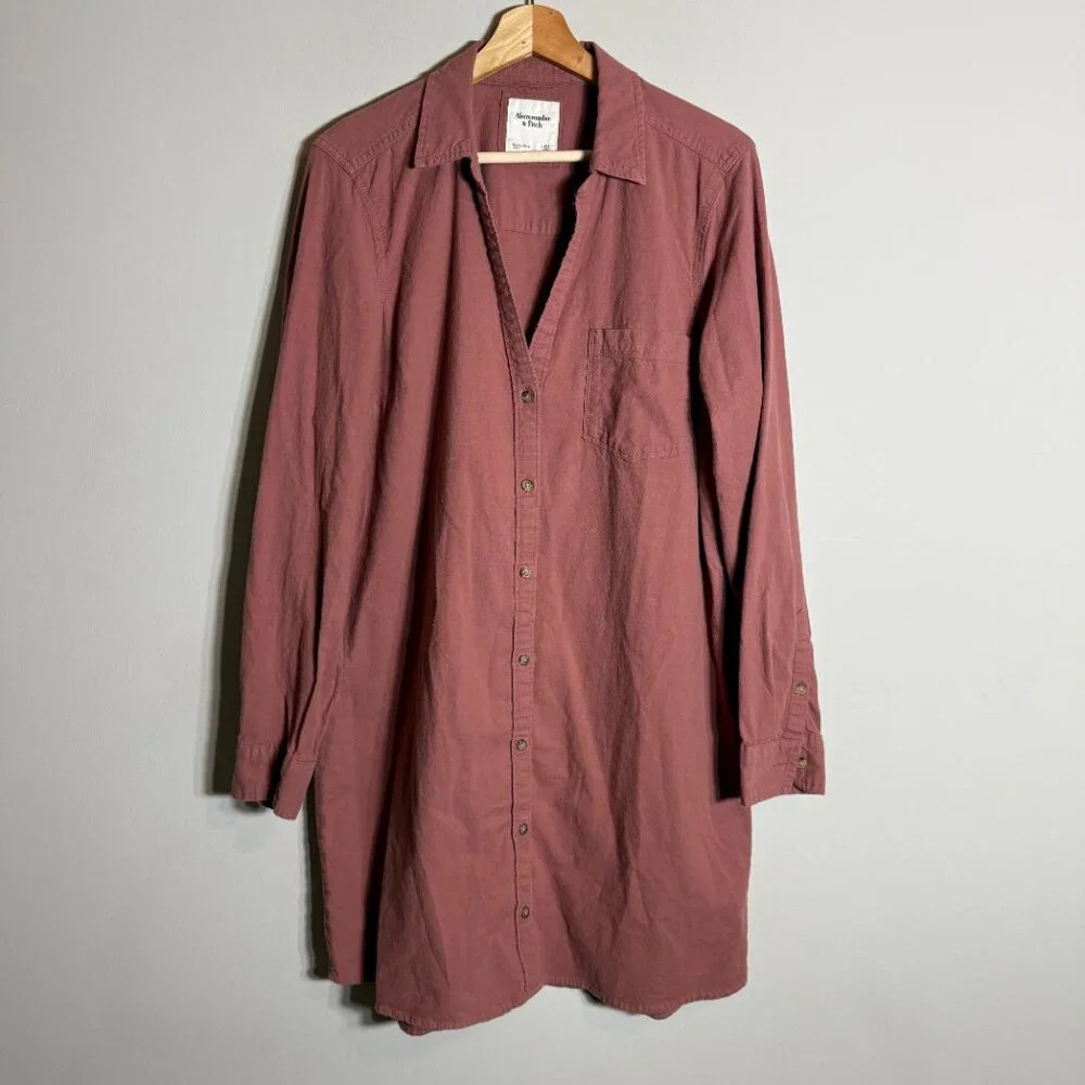 Abercrombie & Fitch Long Sleeve Button Down Collared Shirt Dress Women's XLT Red - Picture 4 of 14